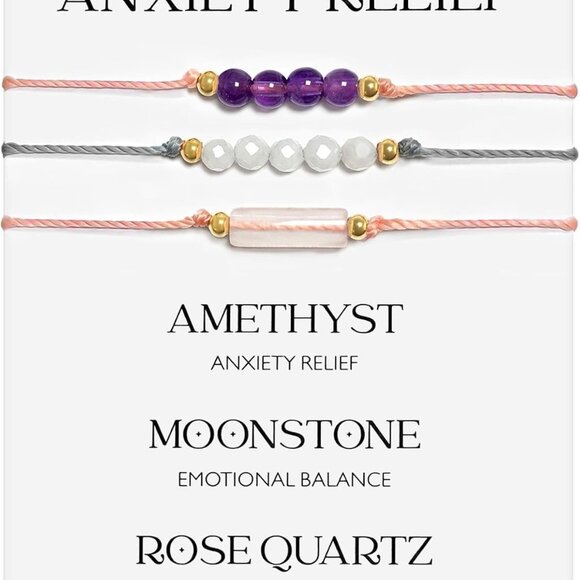 Anxiety Relief Bracelet Set - Adjustable 3-Pc Natural Healing Crystals for Women - Picture 1 of 7